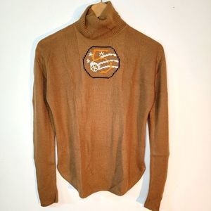 Vintage Fully Fashioned Embroidered Turtleneck Sweater